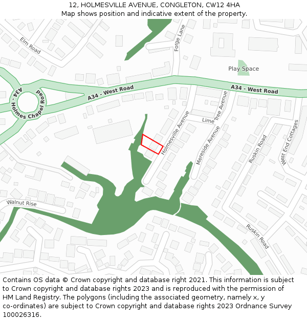 12, HOLMESVILLE AVENUE, CONGLETON, CW12 4HA: Location map and indicative extent of plot