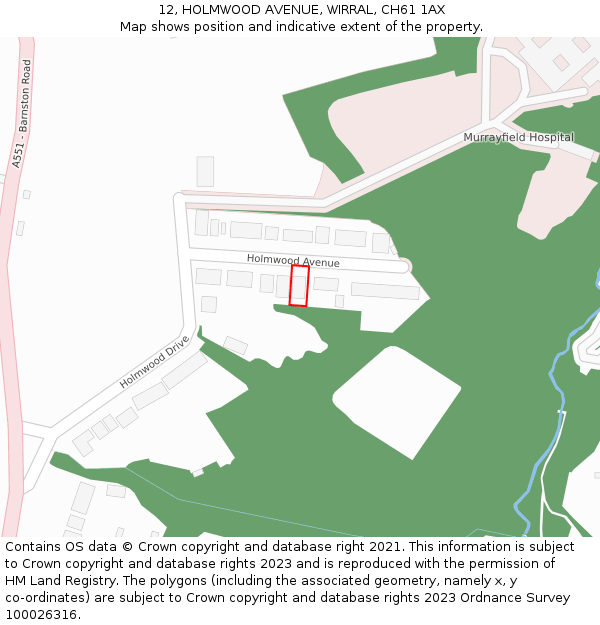 12, HOLMWOOD AVENUE, WIRRAL, CH61 1AX: Location map and indicative extent of plot