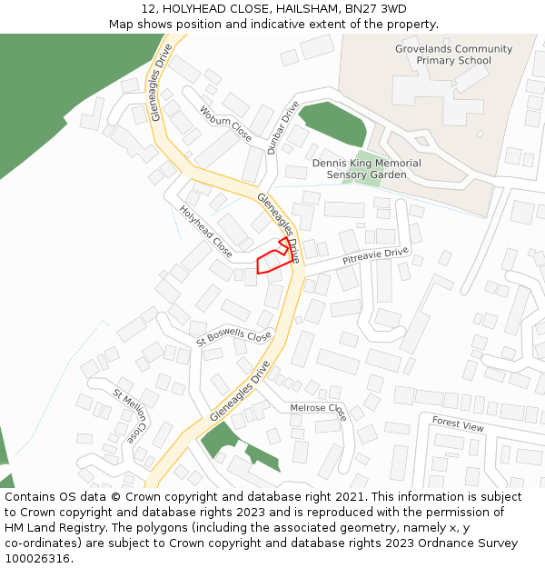 12, HOLYHEAD CLOSE, HAILSHAM, BN27 3WD: Location map and indicative extent of plot