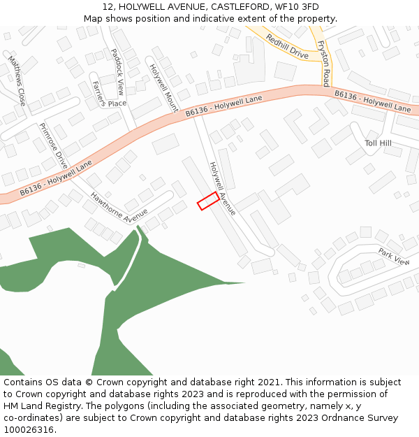 12, HOLYWELL AVENUE, CASTLEFORD, WF10 3FD: Location map and indicative extent of plot