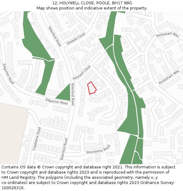 12, HOLYWELL CLOSE, POOLE, BH17 9BG: Location map and indicative extent of plot