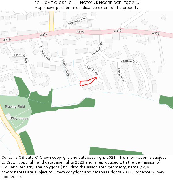 12, HOME CLOSE, CHILLINGTON, KINGSBRIDGE, TQ7 2LU: Location map and indicative extent of plot