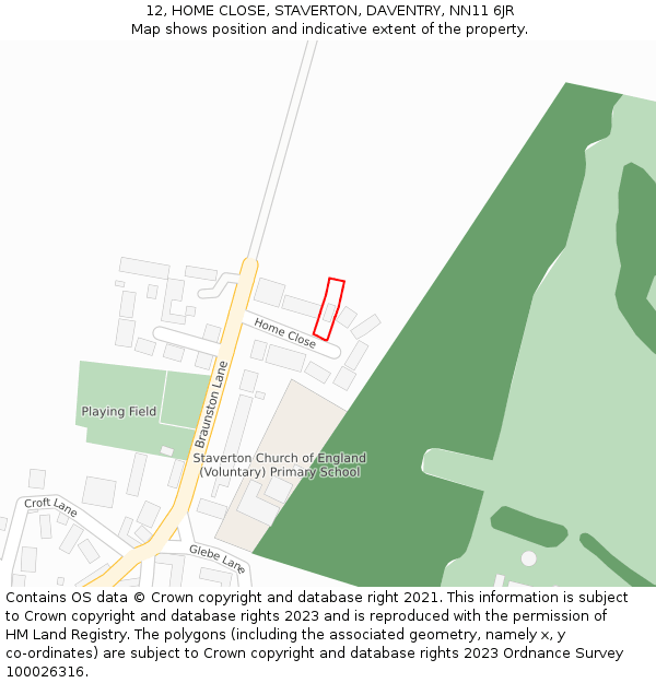 12, HOME CLOSE, STAVERTON, DAVENTRY, NN11 6JR: Location map and indicative extent of plot