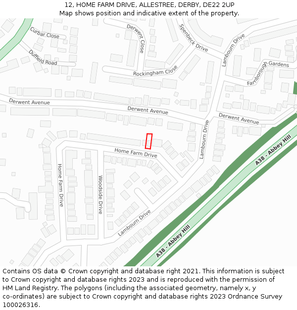 12, HOME FARM DRIVE, ALLESTREE, DERBY, DE22 2UP: Location map and indicative extent of plot