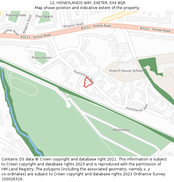 12, HONEYLANDS WAY, EXETER, EX4 8QR: Location map and indicative extent of plot