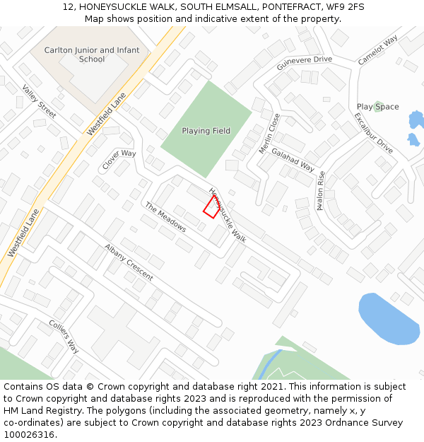 12, HONEYSUCKLE WALK, SOUTH ELMSALL, PONTEFRACT, WF9 2FS: Location map and indicative extent of plot