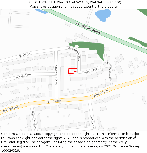 12, HONEYSUCKLE WAY, GREAT WYRLEY, WALSALL, WS6 6QQ: Location map and indicative extent of plot