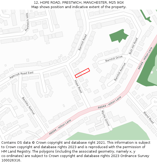 12, HOPE ROAD, PRESTWICH, MANCHESTER, M25 9GX: Location map and indicative extent of plot