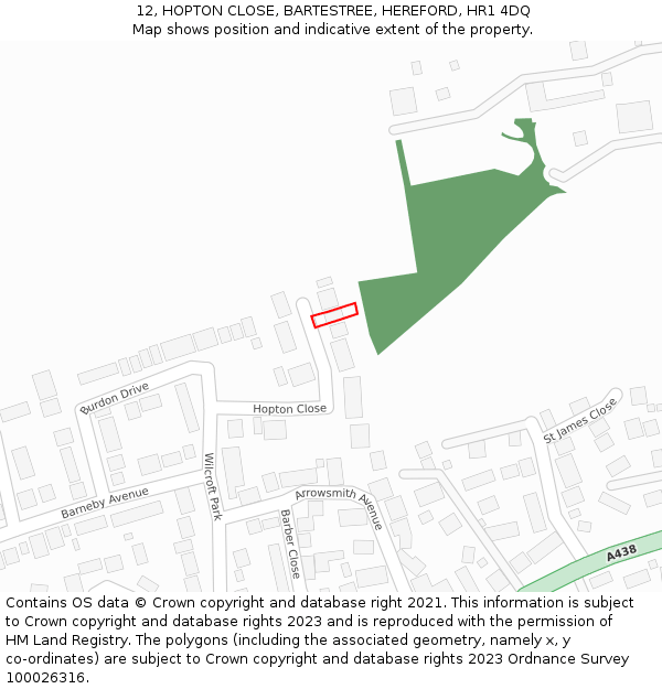 12, HOPTON CLOSE, BARTESTREE, HEREFORD, HR1 4DQ: Location map and indicative extent of plot