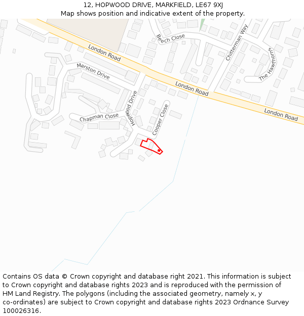 12, HOPWOOD DRIVE, MARKFIELD, LE67 9XJ: Location map and indicative extent of plot