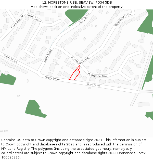 12, HORESTONE RISE, SEAVIEW, PO34 5DB: Location map and indicative extent of plot