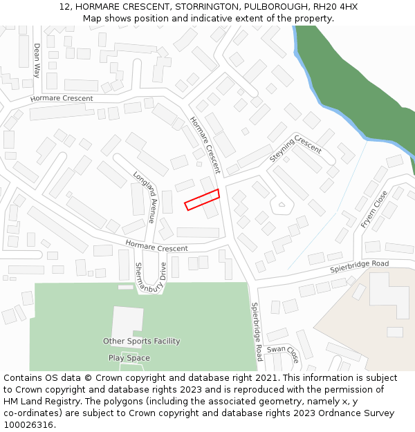 12, HORMARE CRESCENT, STORRINGTON, PULBOROUGH, RH20 4HX: Location map and indicative extent of plot