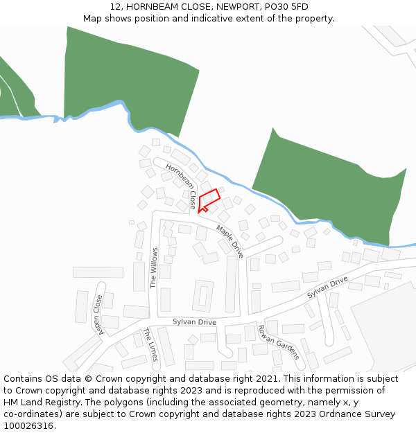 12, HORNBEAM CLOSE, NEWPORT, PO30 5FD: Location map and indicative extent of plot