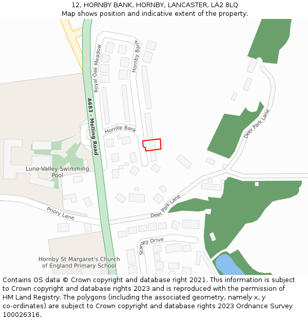 12, HORNBY BANK, HORNBY, LANCASTER, LA2 8LQ: Location map and indicative extent of plot