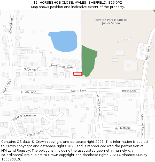 12, HORSESHOE CLOSE, WALES, SHEFFIELD, S26 5PZ: Location map and indicative extent of plot