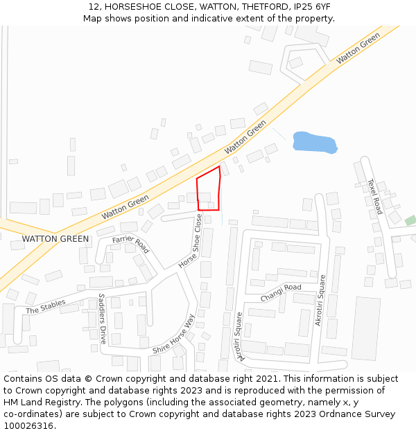 12, HORSESHOE CLOSE, WATTON, THETFORD, IP25 6YF: Location map and indicative extent of plot