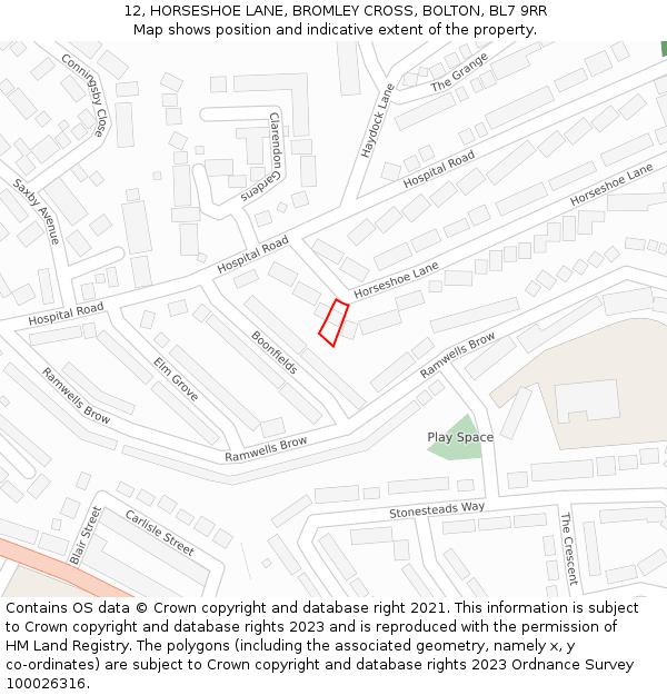 12, HORSESHOE LANE, BROMLEY CROSS, BOLTON, BL7 9RR: Location map and indicative extent of plot