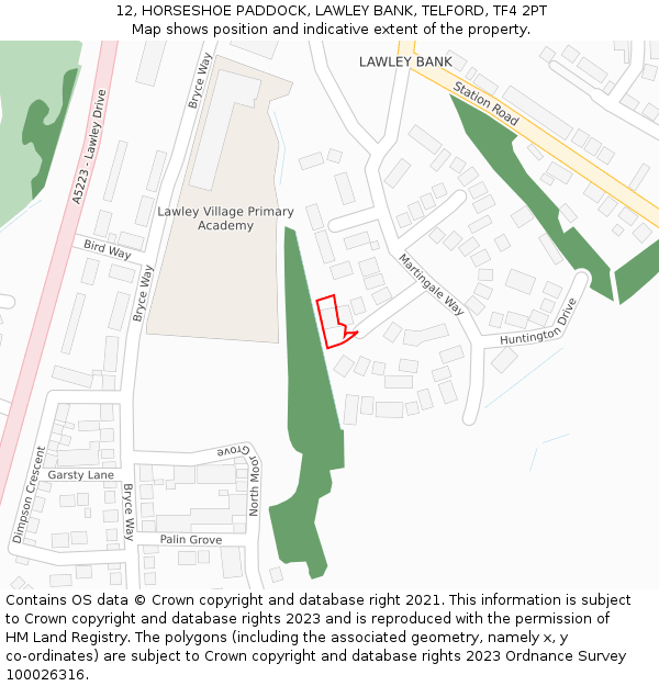 12, HORSESHOE PADDOCK, LAWLEY BANK, TELFORD, TF4 2PT: Location map and indicative extent of plot