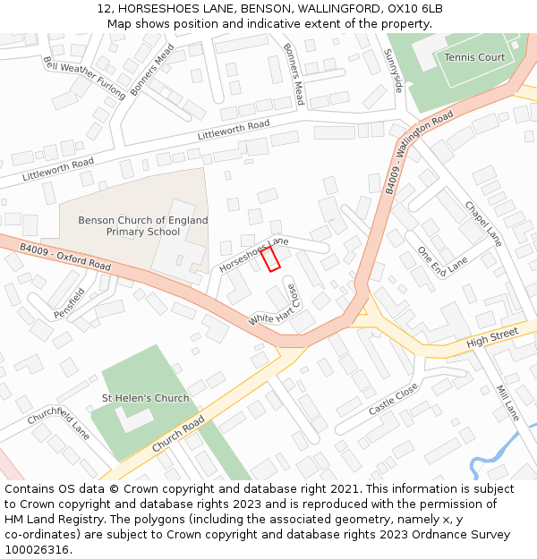 12, HORSESHOES LANE, BENSON, WALLINGFORD, OX10 6LB: Location map and indicative extent of plot