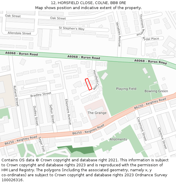 12, HORSFIELD CLOSE, COLNE, BB8 0RE: Location map and indicative extent of plot