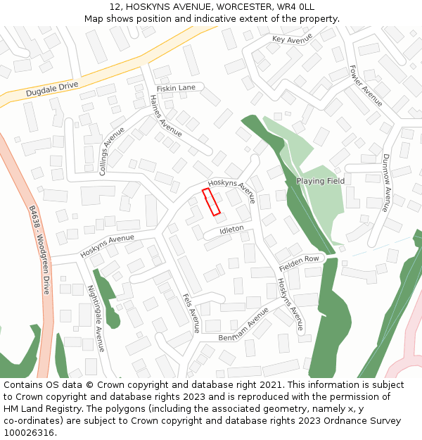 12, HOSKYNS AVENUE, WORCESTER, WR4 0LL: Location map and indicative extent of plot