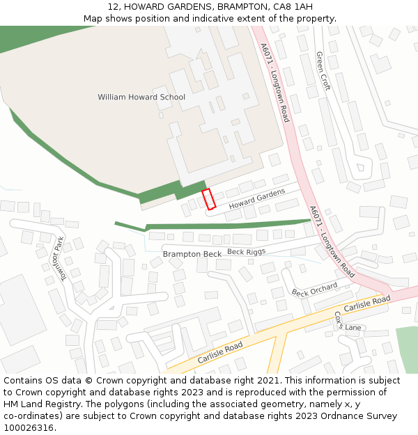 12, HOWARD GARDENS, BRAMPTON, CA8 1AH: Location map and indicative extent of plot