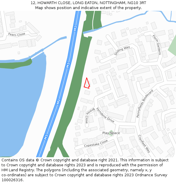 12, HOWARTH CLOSE, LONG EATON, NOTTINGHAM, NG10 3RT: Location map and indicative extent of plot