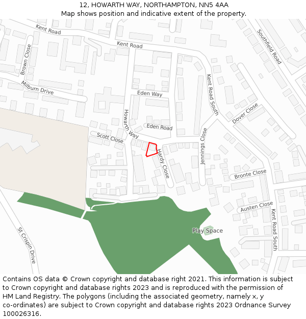 12, HOWARTH WAY, NORTHAMPTON, NN5 4AA: Location map and indicative extent of plot