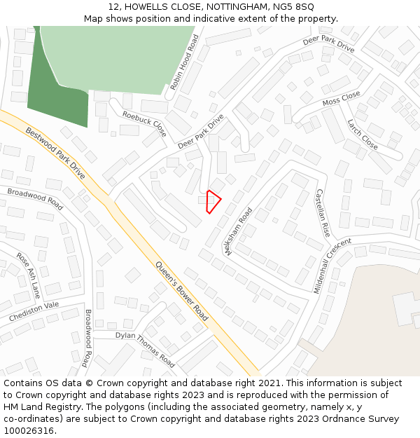 12, HOWELLS CLOSE, NOTTINGHAM, NG5 8SQ: Location map and indicative extent of plot