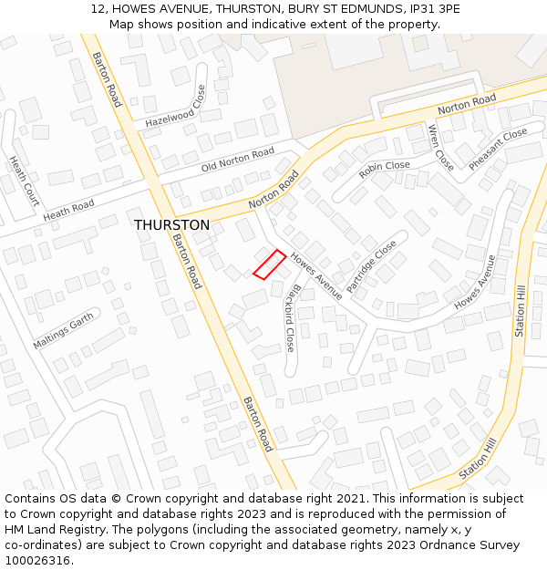 12, HOWES AVENUE, THURSTON, BURY ST EDMUNDS, IP31 3PE: Location map and indicative extent of plot