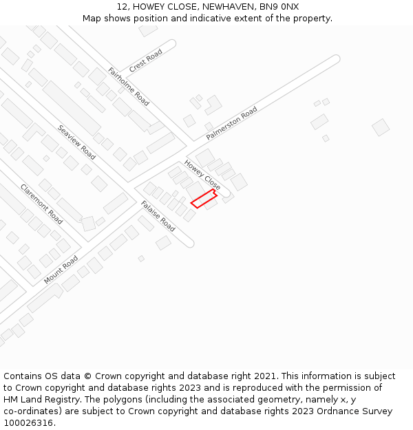 12, HOWEY CLOSE, NEWHAVEN, BN9 0NX: Location map and indicative extent of plot