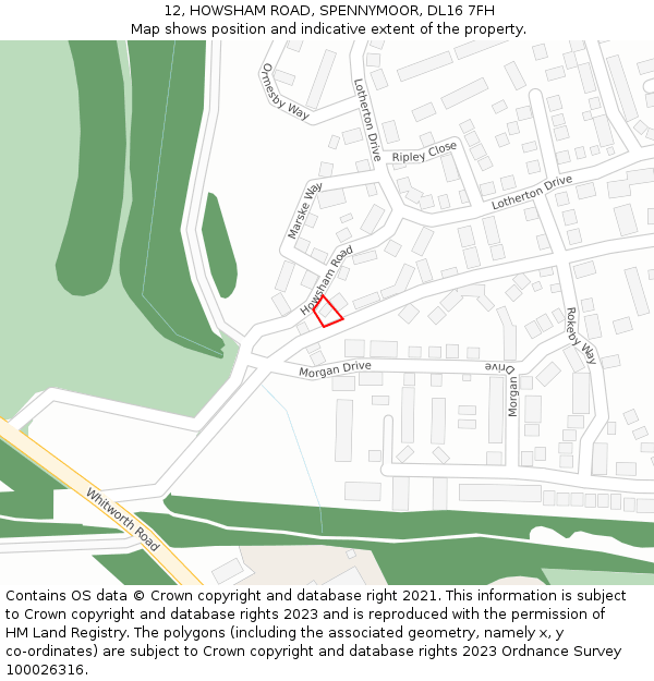 12, HOWSHAM ROAD, SPENNYMOOR, DL16 7FH: Location map and indicative extent of plot