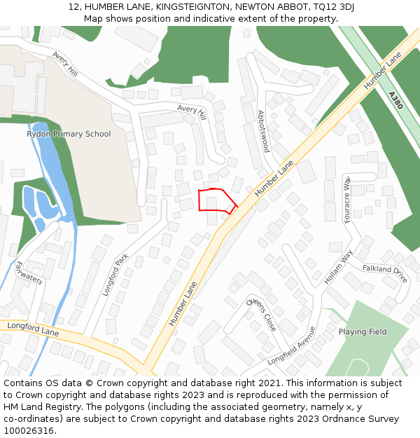 12, HUMBER LANE, KINGSTEIGNTON, NEWTON ABBOT, TQ12 3DJ: Location map and indicative extent of plot