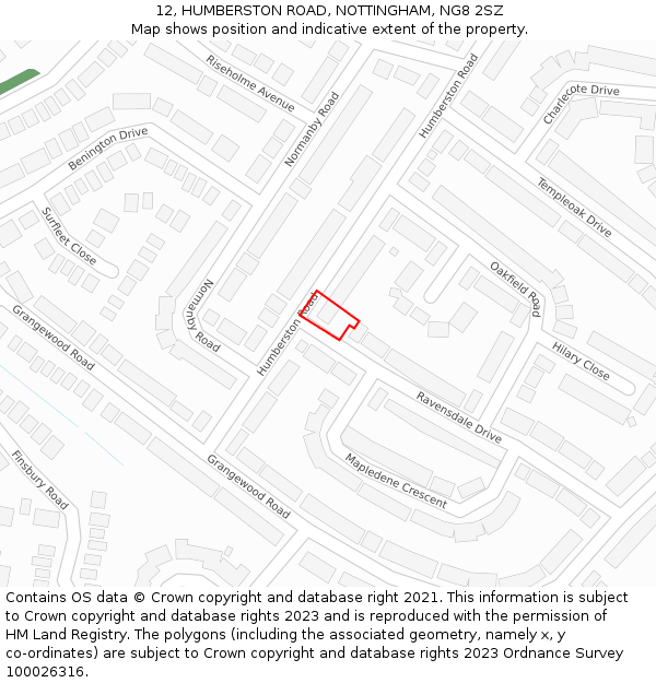 12, HUMBERSTON ROAD, NOTTINGHAM, NG8 2SZ: Location map and indicative extent of plot