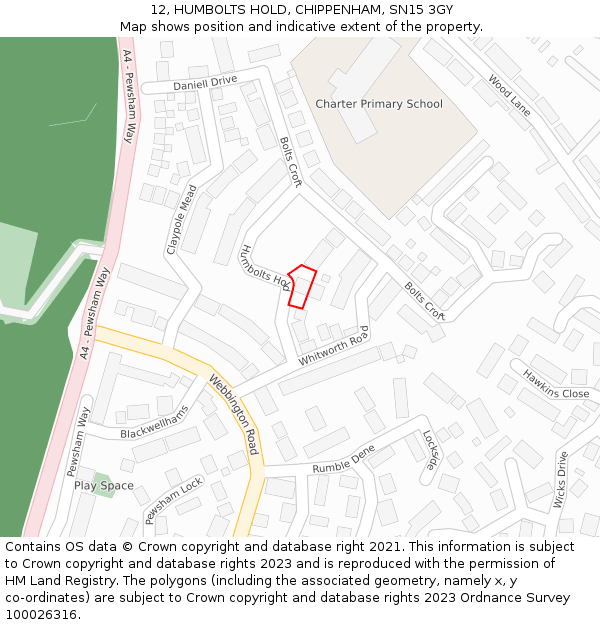 12, HUMBOLTS HOLD, CHIPPENHAM, SN15 3GY: Location map and indicative extent of plot