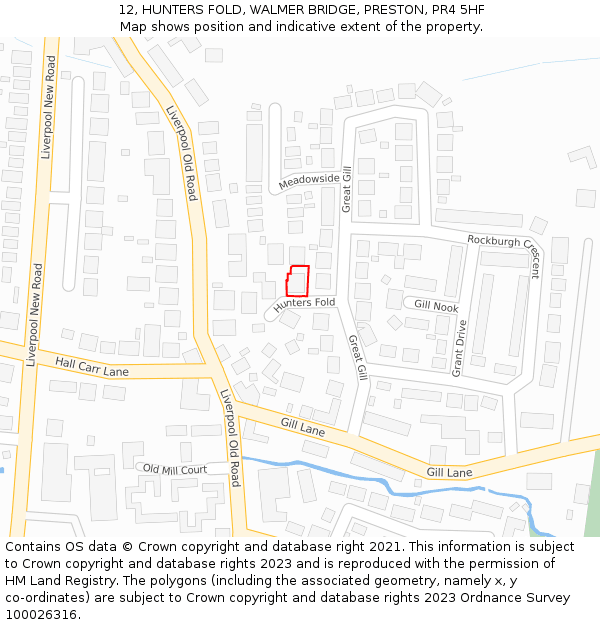 12, HUNTERS FOLD, WALMER BRIDGE, PRESTON, PR4 5HF: Location map and indicative extent of plot