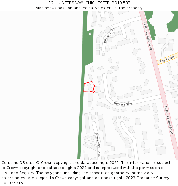 12, HUNTERS WAY, CHICHESTER, PO19 5RB: Location map and indicative extent of plot