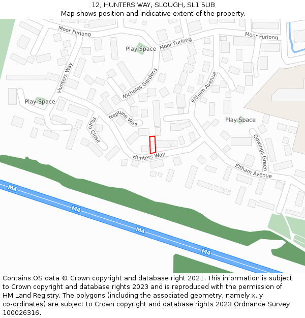 12, HUNTERS WAY, SLOUGH, SL1 5UB: Location map and indicative extent of plot