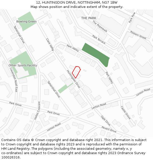 12, HUNTINGDON DRIVE, NOTTINGHAM, NG7 1BW: Location map and indicative extent of plot