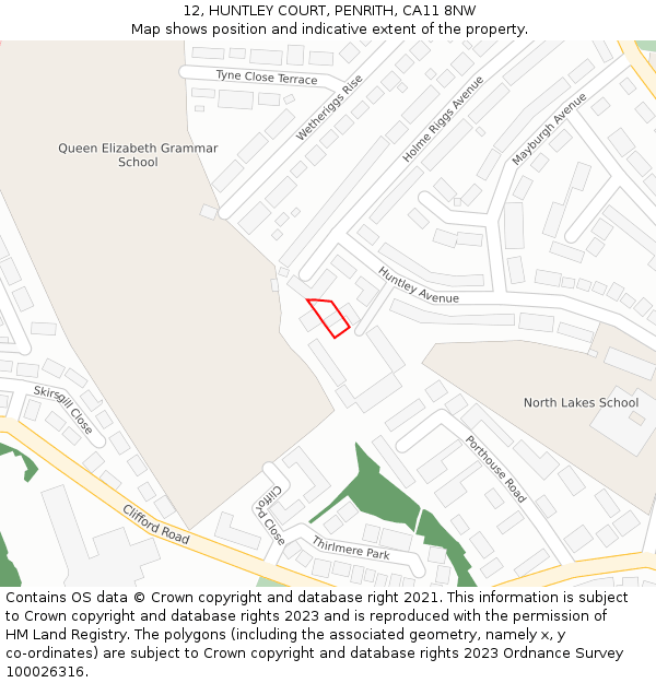 12, HUNTLEY COURT, PENRITH, CA11 8NW: Location map and indicative extent of plot