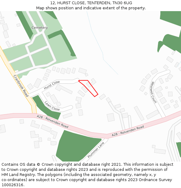 12, HURST CLOSE, TENTERDEN, TN30 6UG: Location map and indicative extent of plot