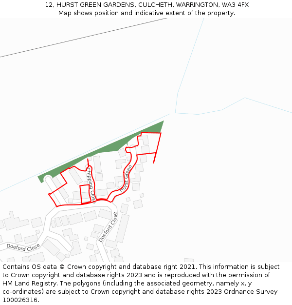 12, HURST GREEN GARDENS, CULCHETH, WARRINGTON, WA3 4FX: Location map and indicative extent of plot