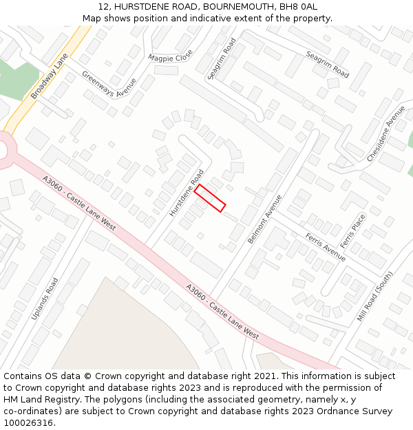 12, HURSTDENE ROAD, BOURNEMOUTH, BH8 0AL: Location map and indicative extent of plot