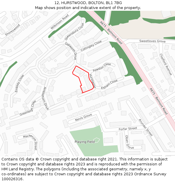 12, HURSTWOOD, BOLTON, BL1 7BG: Location map and indicative extent of plot