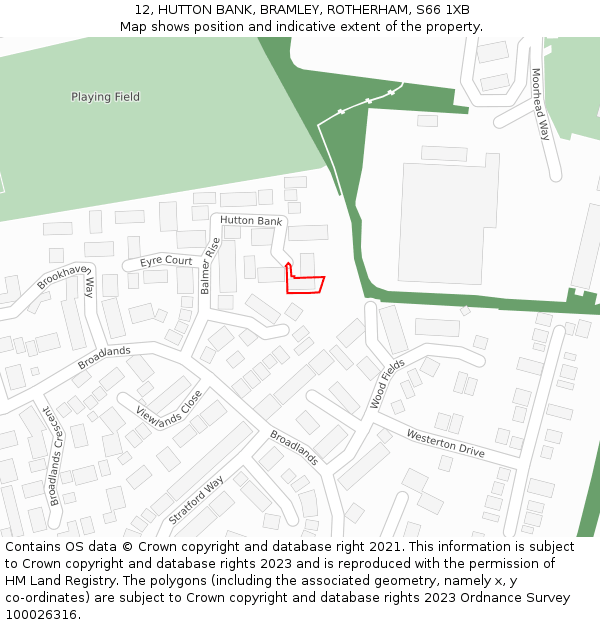12, HUTTON BANK, BRAMLEY, ROTHERHAM, S66 1XB: Location map and indicative extent of plot