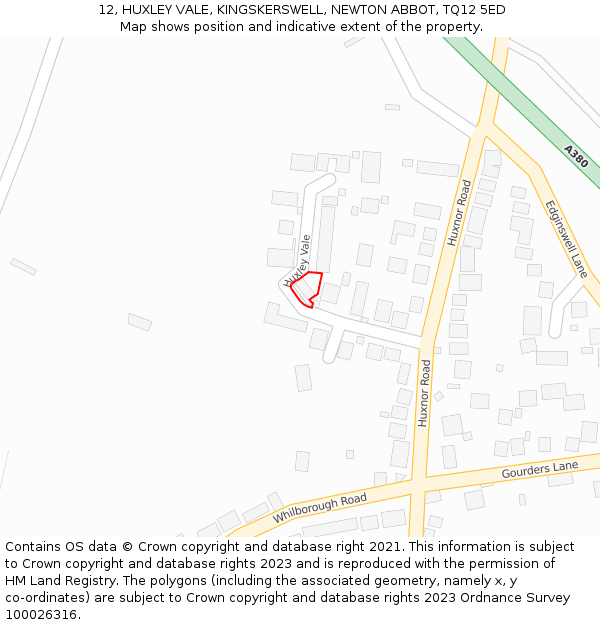 12, HUXLEY VALE, KINGSKERSWELL, NEWTON ABBOT, TQ12 5ED: Location map and indicative extent of plot