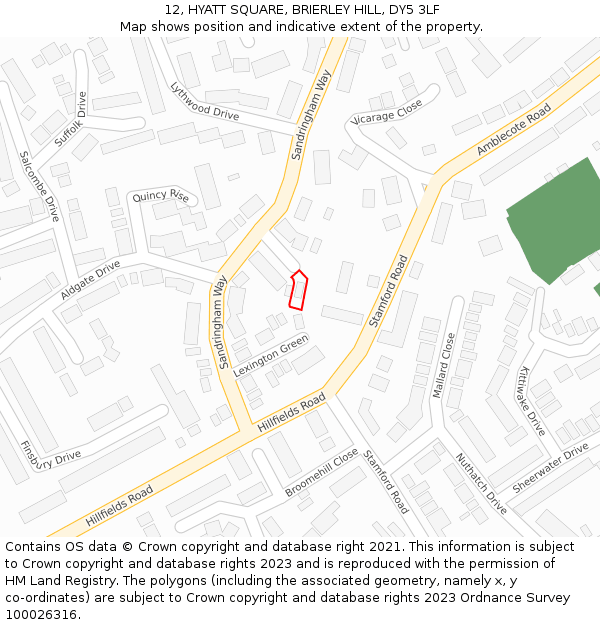 12, HYATT SQUARE, BRIERLEY HILL, DY5 3LF: Location map and indicative extent of plot