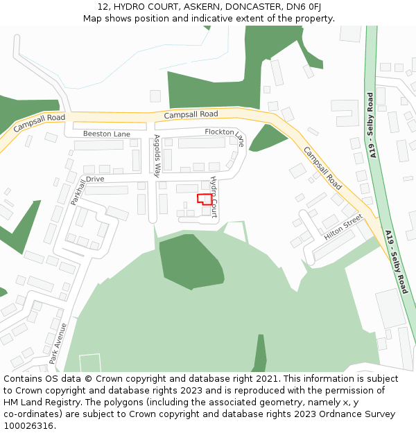 12, HYDRO COURT, ASKERN, DONCASTER, DN6 0FJ: Location map and indicative extent of plot