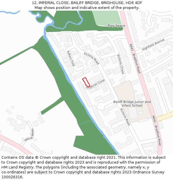 12, IMPERIAL CLOSE, BAILIFF BRIDGE, BRIGHOUSE, HD6 4DF: Location map and indicative extent of plot