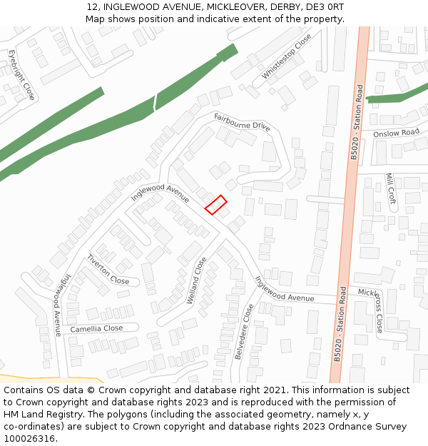 12, INGLEWOOD AVENUE, MICKLEOVER, DERBY, DE3 0RT: Location map and indicative extent of plot